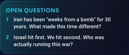 An Open Questions block from a Frameshift story card.